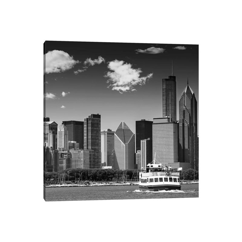 Chicago Skyline | Monochrome by Melanie Viola - Wrapped Canvas Print, 93.98 cm H x 93.98 cm W x 3.175 cm D