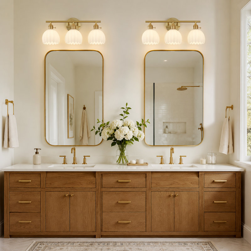 Luminaire de salle de bain à 3 lumières à intensité variable avec abat-jour en verre blanc, H 9,17 po x l 18,8 po x P 6,8 po