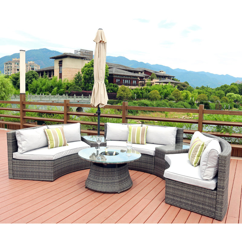 Wicker 6 - Person Patio Conversation Set with Cushions, Grey