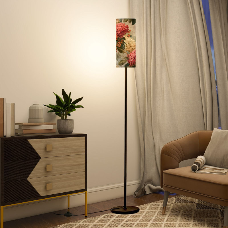  Lampe sur pied 68,5 "à fixation florale à intensité variable classique avec abat-jour en lin et ampoule DEL incluse