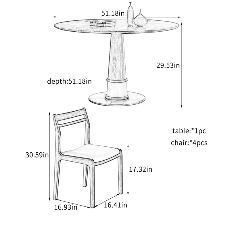 Ensemble de table à manger moderne et simple., H 29,53 po x L 51,18 po x l 51,18 po