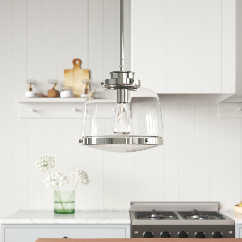 Luminaire suspendu simple à 1 lumière Lupe, Nickel poli