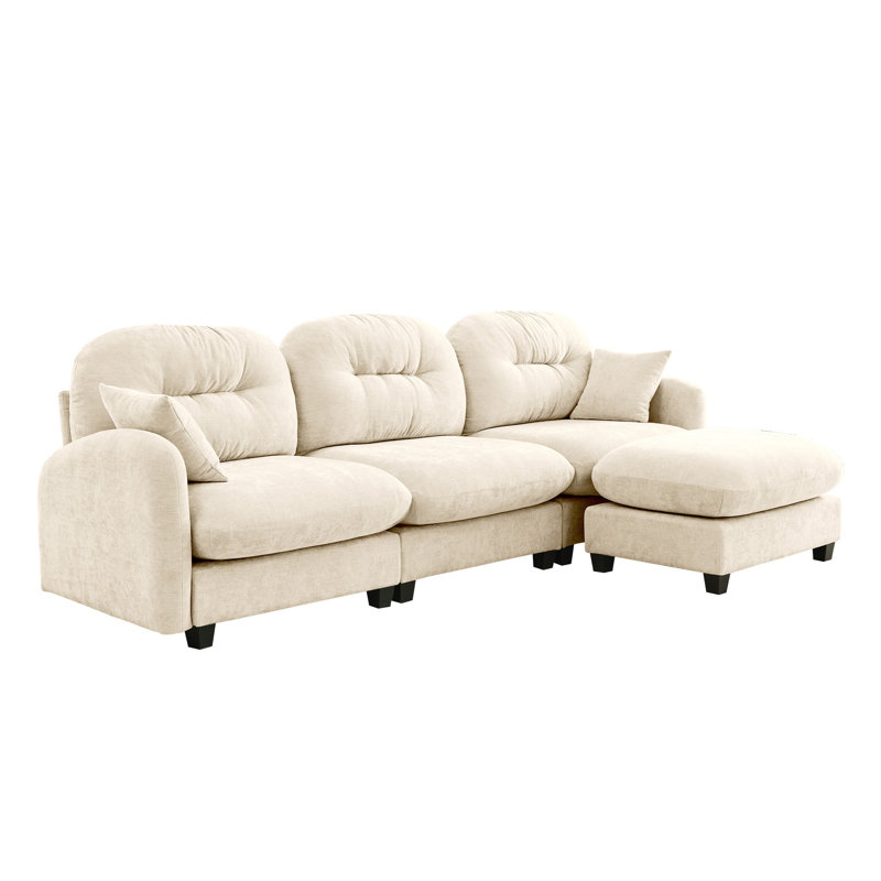 Modular L-Shaped Sectional Sofa, Beige Chenille, 36.6" H x 107" W x 59.5" D