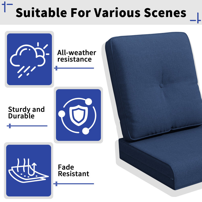 Outdoor Deep Seat Cushion Set - Fade-Resistant Olefin Fabric, 3, Dark Blue