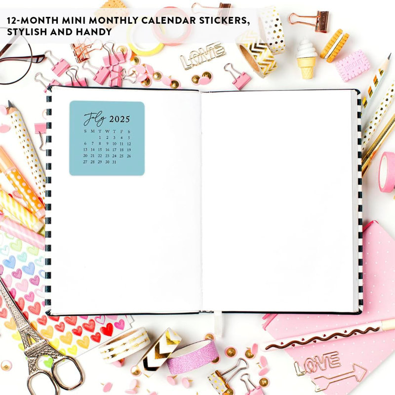 Assorted Colours Small Month Planner Labels Mini Square 24 For 2025 12 For 2026 Calendar 4 Note Pack, Red