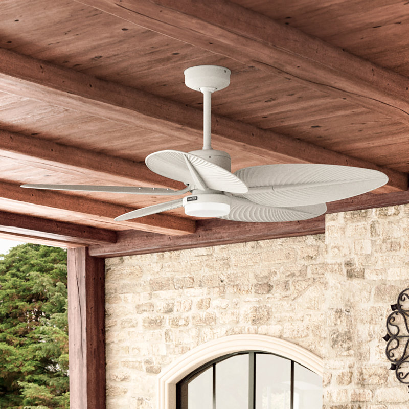 Hunter 52 inch Tropic View Damp Rated Ceiling Fan with Lights and Wall Control, White