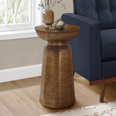 Table d'appoint, tambour, côté, bout, table de chevet, lampe, métal cuivré, contemporain, moderne