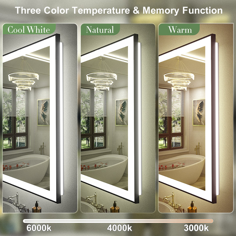 Black Aluminum Framed 72"x40" LED Bathroom Vanity Mirror