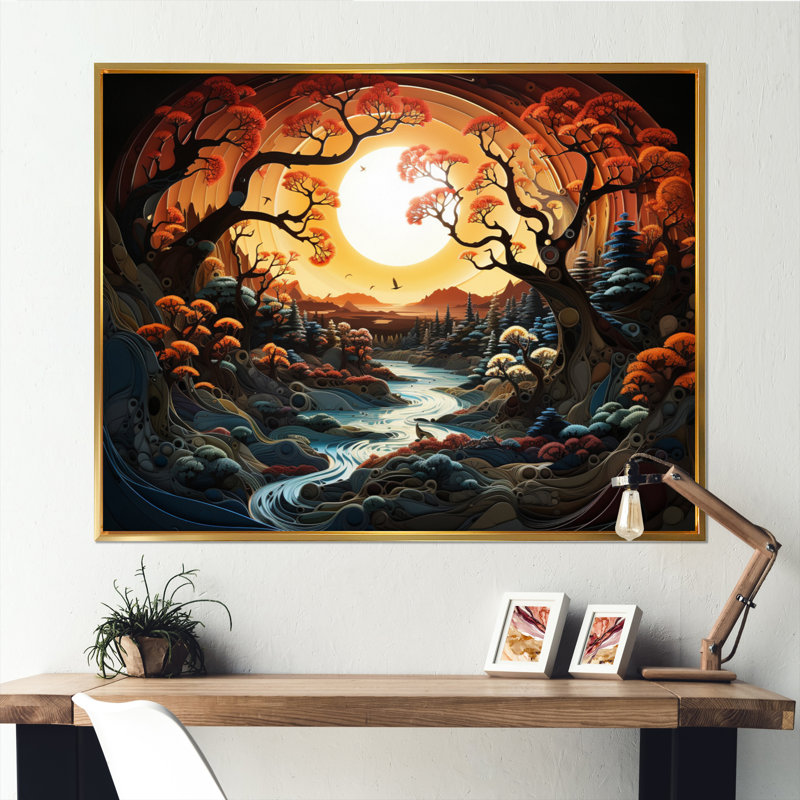 Coupe du soleil éternelle Sunrise, Cadre flottant doré, H 24 po x l 32 po x P 1 po