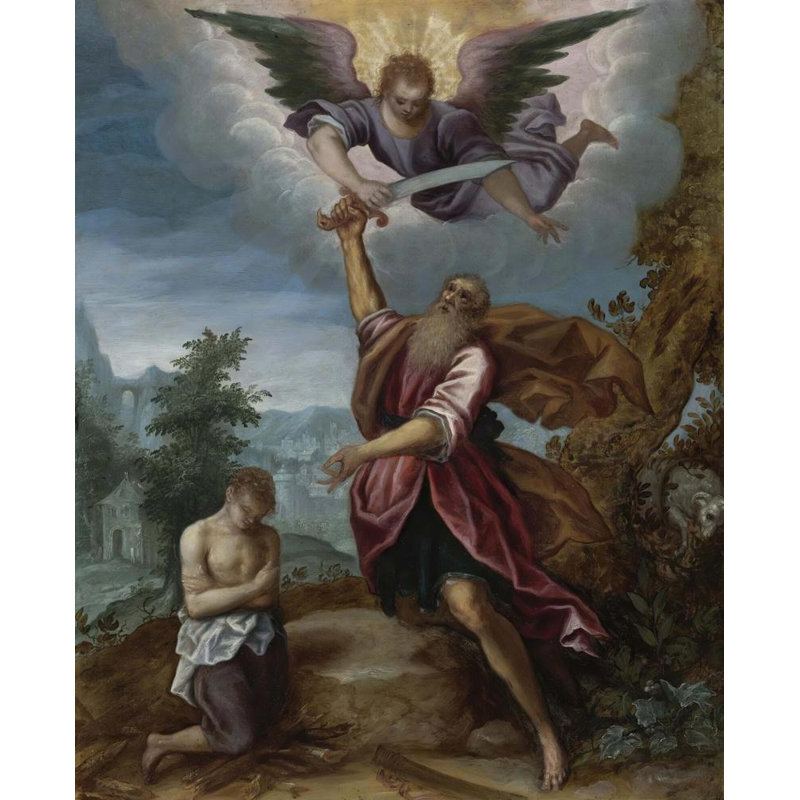 «Abraham and Isaac» par Circle Of Giuseppe Cesari - Art mural sur toile tendue avec châssis, H 24 po x l 17 po