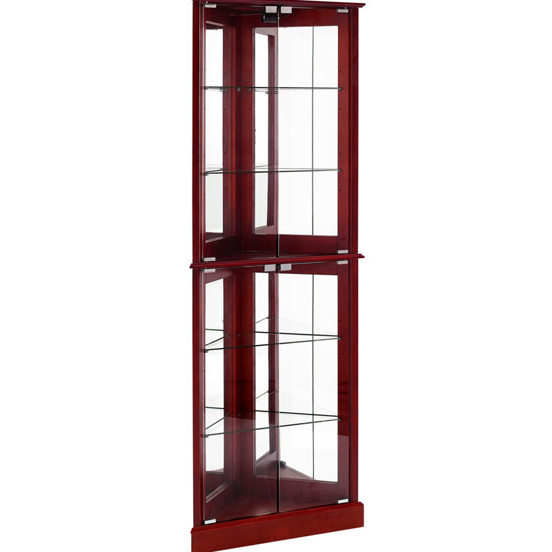 Vitrine lumineuse - présentoir de collection en verre trempé à finition cerisier à miroir