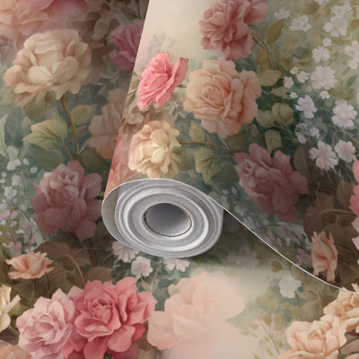 Papier peint adhésif peler et coller en PVC, revêtement mural auto-adhésif amovible avec impression de jardin botanique aquarelle douce pour impression de papeterie, imperméable pour la décoration intérieure - Rouleau