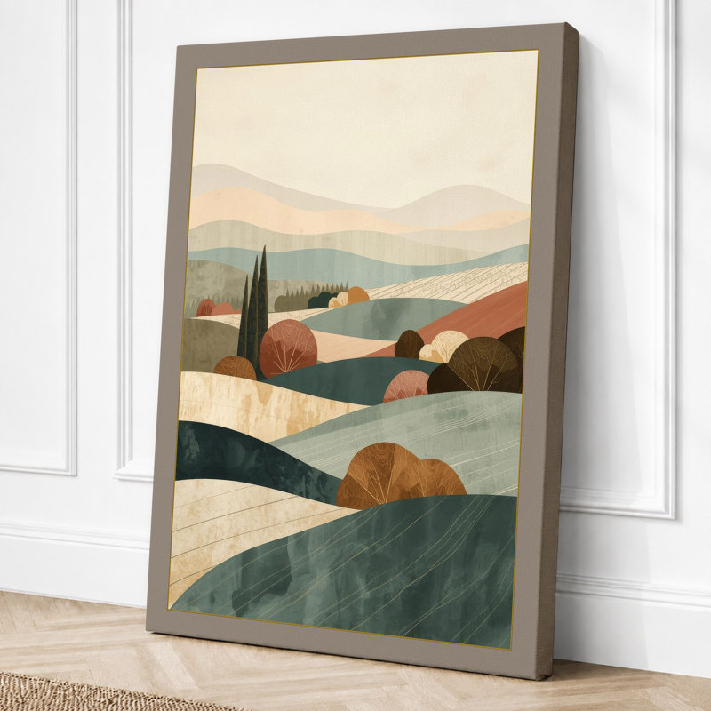 Rolling Hills at Dusk Minimalist - Wrapped Canvas, 24x16 - 61.0 x 40.6 cm, Taupe Border