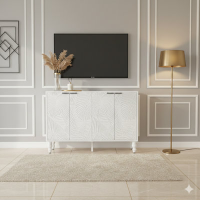 Le meuble multimédia contemporain de 47,2 pouces, une console de divertissement avec deux compartiments de rangement spacieux, construit avec des supports en bois massif et un mécanisme anti-basculement de sécurité pour le salon, peut accueillir des téléviseurs jusqu'à 43 pouces.