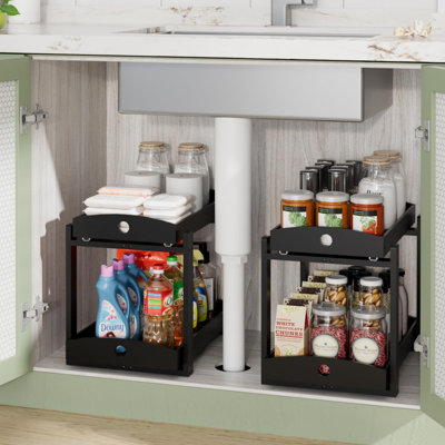 2-Pack Bamboo Under Sink Organizer, 2-Tier Pull-Out Sliding Drawer For Cabinet