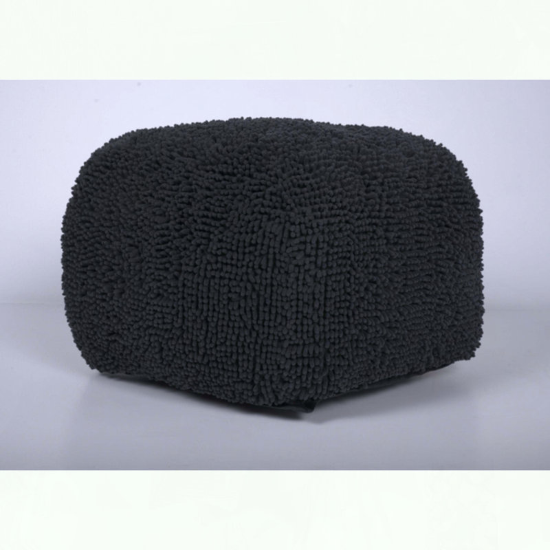 Microfiber Chenille Square Pouf with Dark Charcoal Color, Charcoal