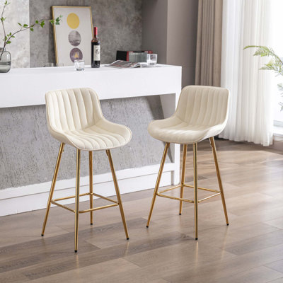 Bar Stools,with Steel Frame Footrest Velvet Fabric Golden Leg Simple Bar Stool