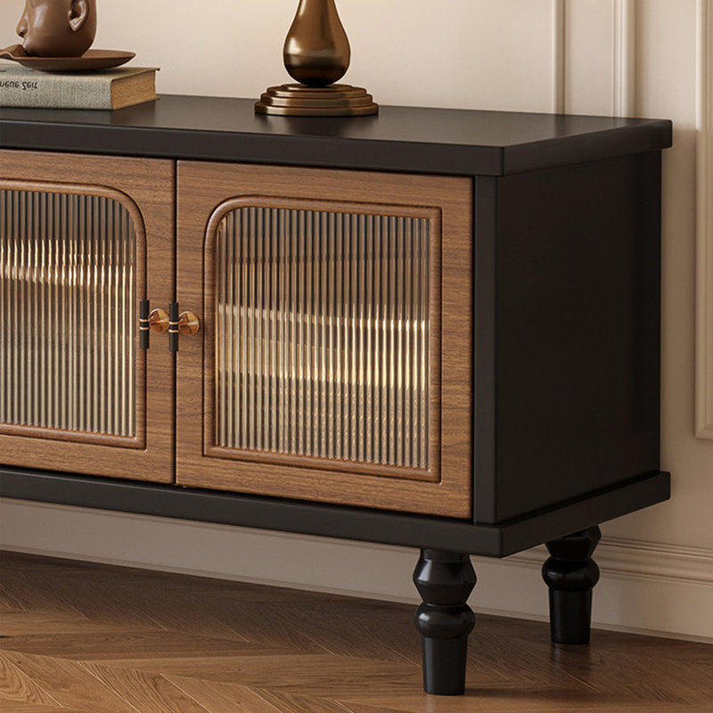 Meuble télé de style français avec rangement rétro, Noir / brun, H 21,7 po x L 94,5 po x l 15,7 po
