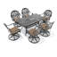 Table de salle à manger rectangulaire en aluminium moulé pour patio de 58,27 po L avec trou pour parasol et 6 chaises pivotantes avec coussins bruns (ensemble de 7 pièces)-1629186548