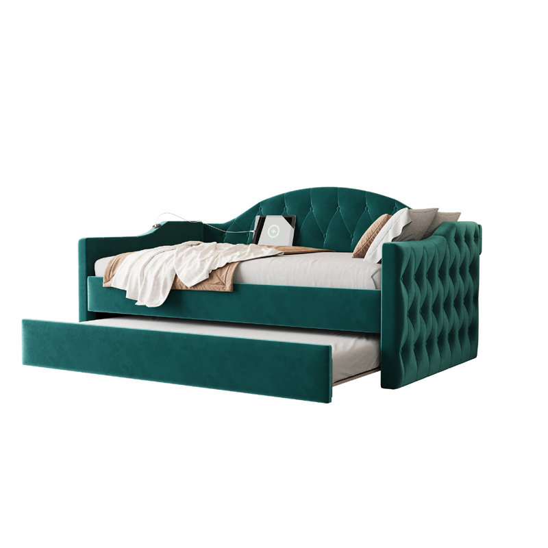 Lit de jour capitonné capitonné avec couchette, Vert