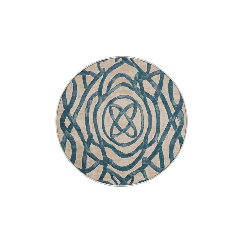 Tapis beige soyeux et moelleux, Rond 7 pi