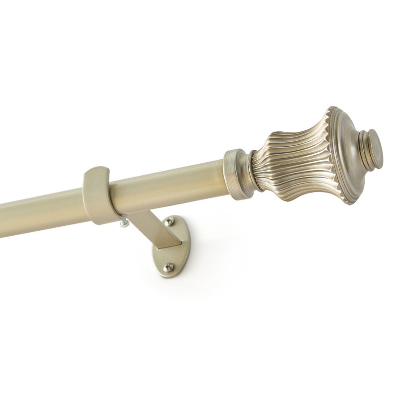 Lenox Palazzo 1” Single Curtain Rod with Fluted Bell Shaped Finial Design, Antique Bronze -32"W x 78"L, 32"W x 142"L