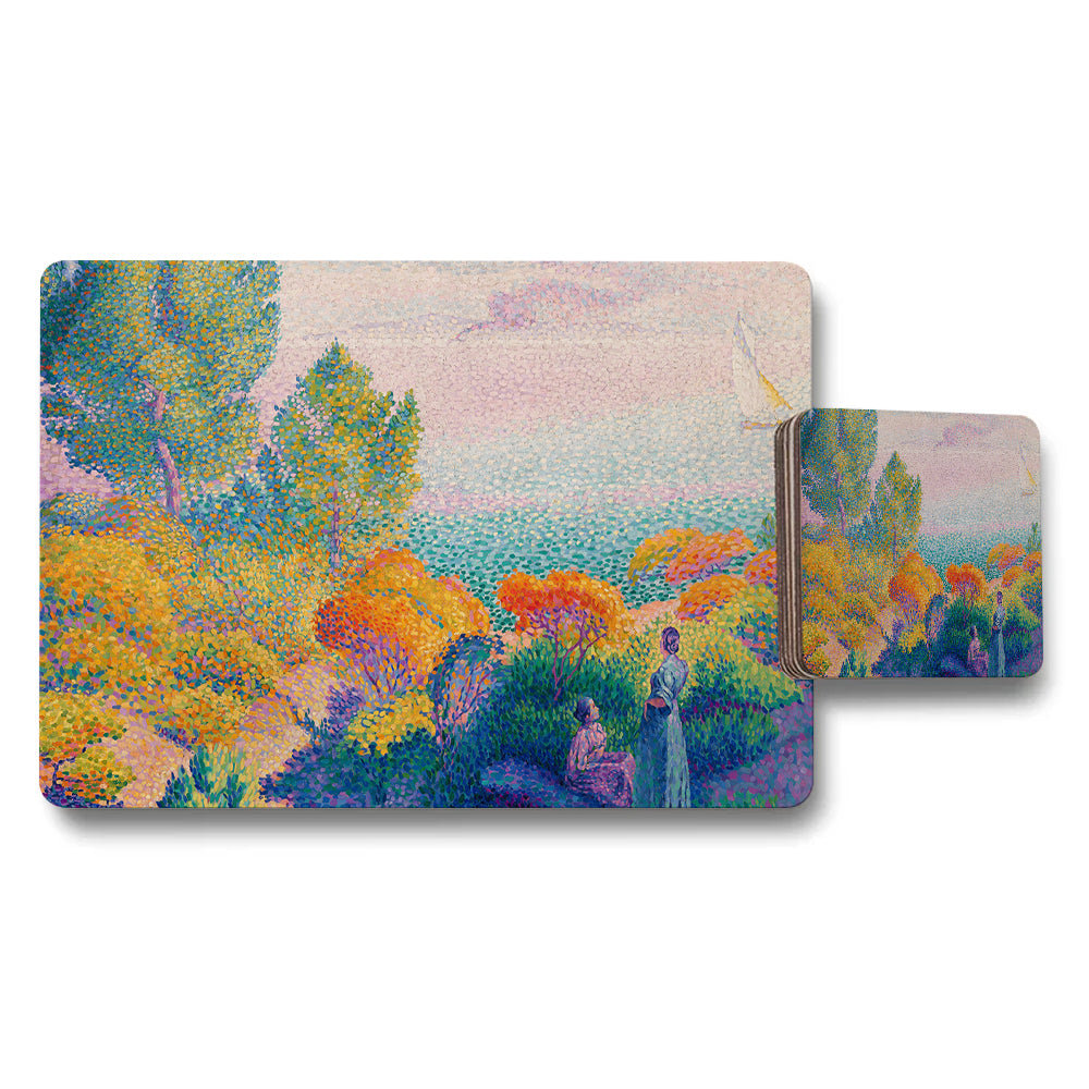 Impressionist Garden Placemats And Coasters Set Colorful Scenic Tableware
