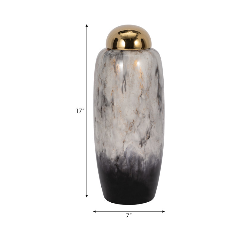 Vase en grès céramique neutre avec couvercle, H 17 po x l 8 po x P 7 po