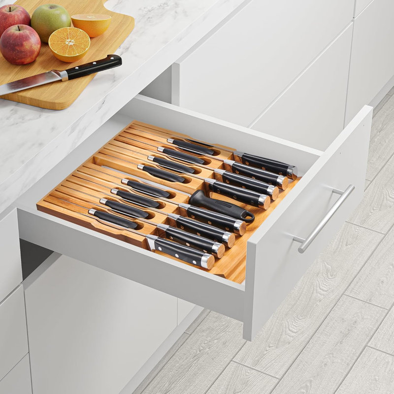 Bloc de couteaux dans le tiroir, insert de tiroir pour couteaux en bambou