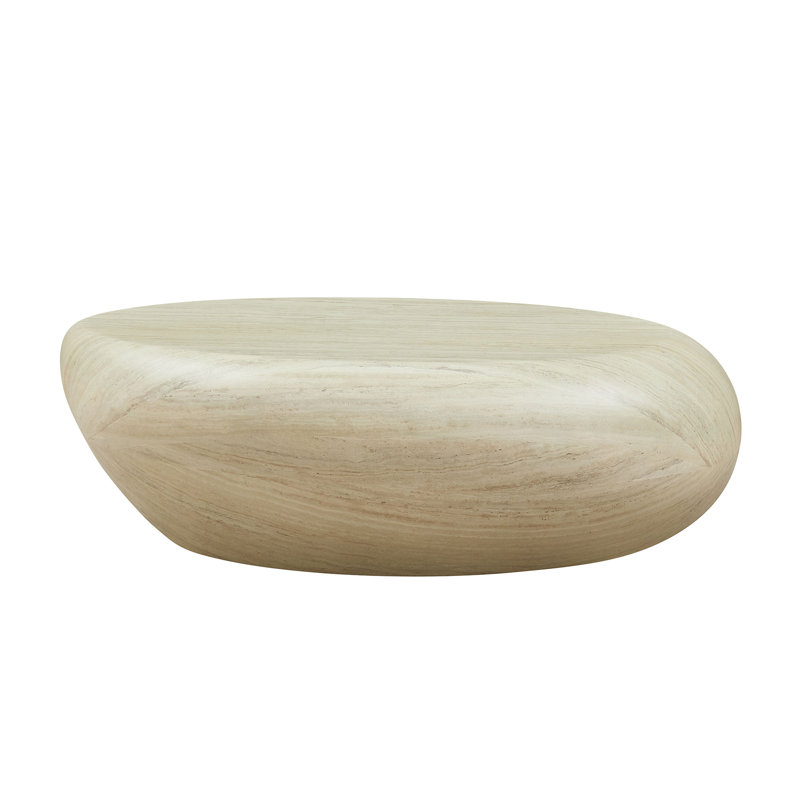 Table basse 43,31 po sans assemblage en fibre de verre pour le salon, H 14,17 po x l 43,31 po x P 32,68 po, Blanc, crème