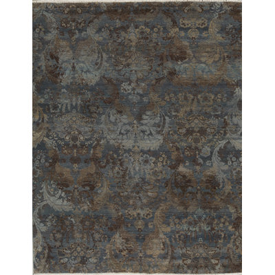 Hand-Knotted High-Quality Blue and Brown Area Rug