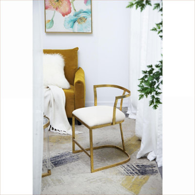 Fauteuil d'appoint, structure en fer doré chaud avec revêtement blanc, sièges supplémentaires compacts pour la chambre à coucher, la salle à manger et le bureau personnel