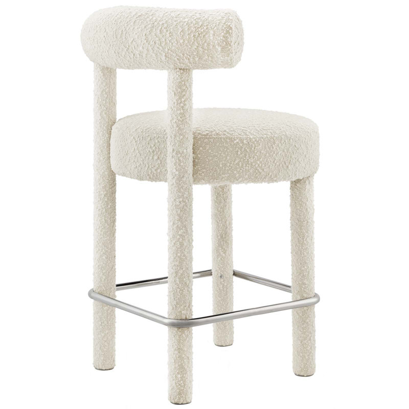 Ivory Boucle Fabric and Metal Counter Stool Set