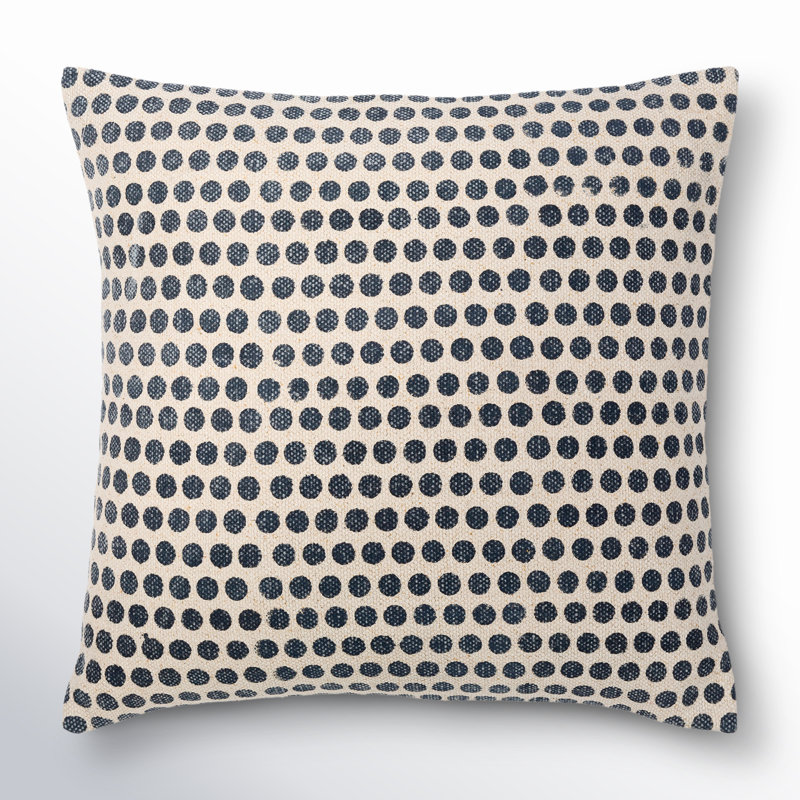 Oreiller carré en coton Zetta, 18 po x 18 po, Housse de coussin seulement - sans coussin, Beige clair / bleu foncé
