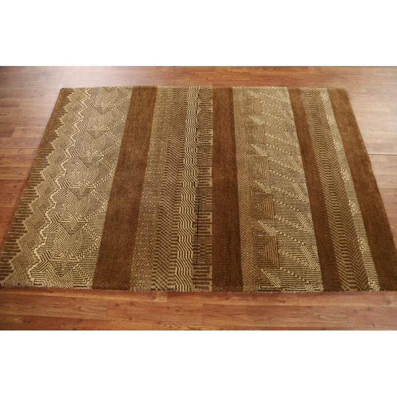 One-of-a-Kind 4'2" x 6'3" New Age Rectangle Wool Area Rug in Brown