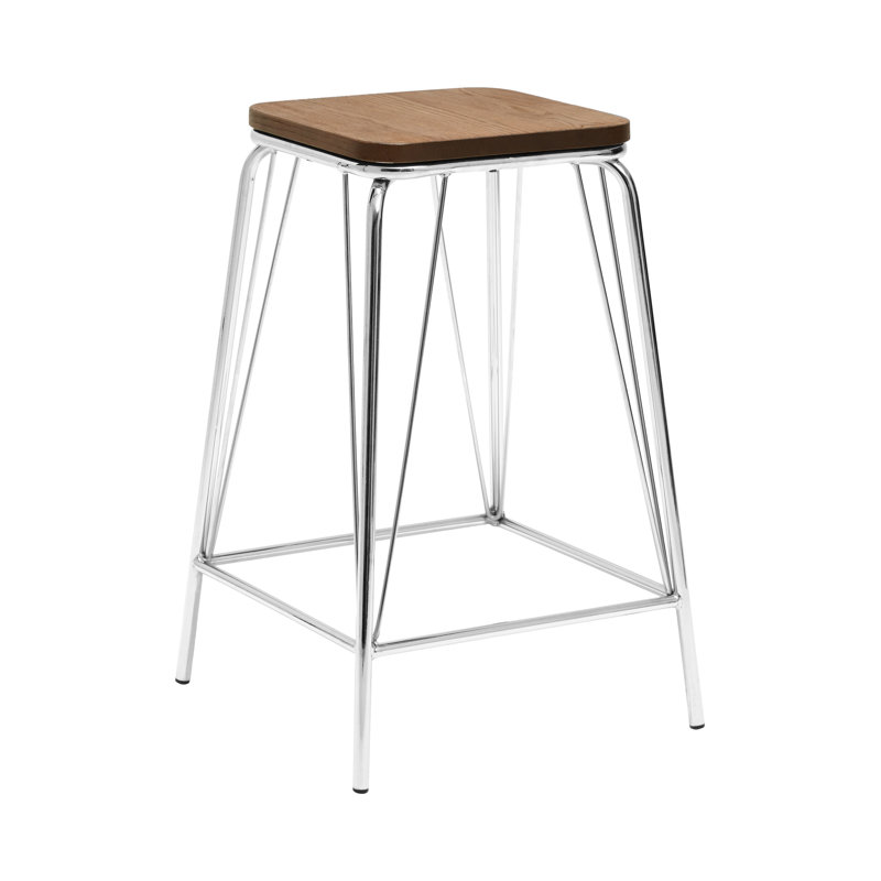 Laughlin Counter Stool with Metal Frame, Light Brown/Chrome