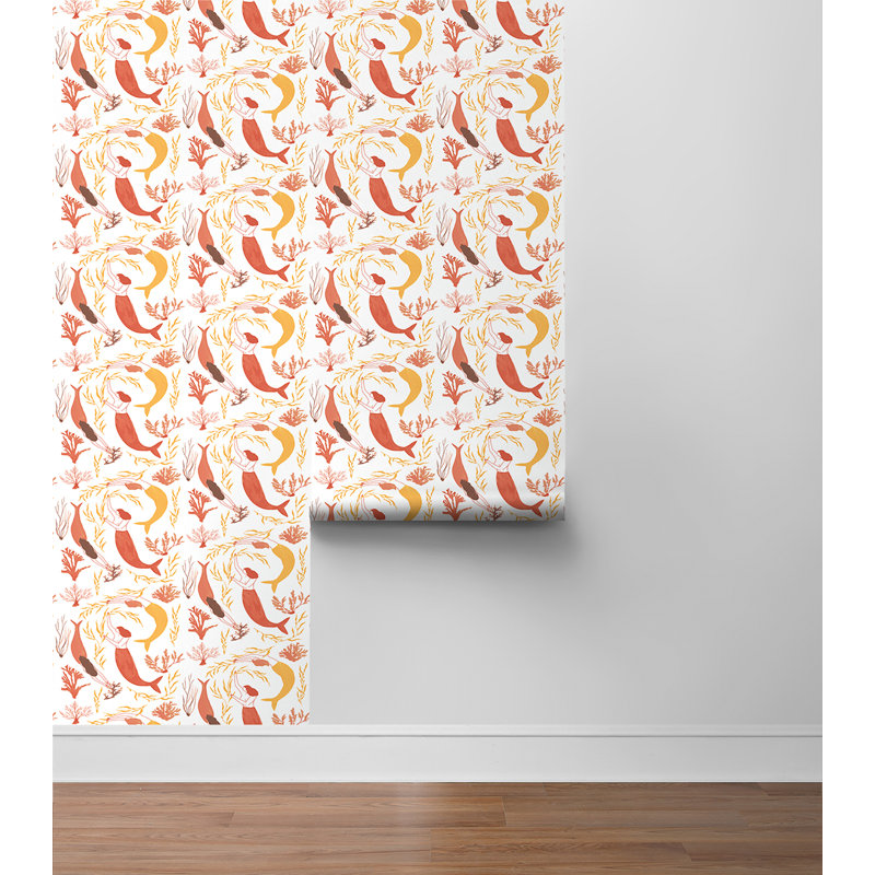 Rouleau de papier peint adhésif Elana Gabrielle Muses Novelty L 18 pi x l 20,5 po, Papaye
