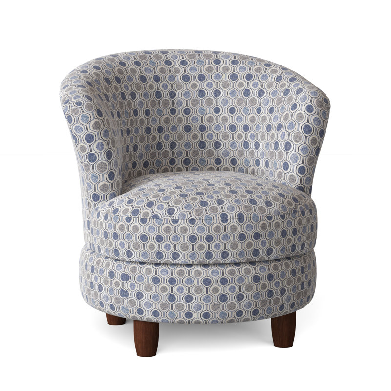 Fauteuil demi-tonneau Palmona, Tissu performance multicolore bleu fumé, Bouleau couleur miel