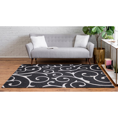 Tapis noir / ivoire en coton damassé