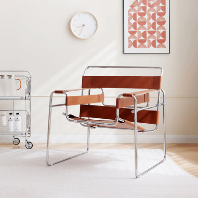 Fauteuil d'appoint en cuir et acier inoxydable