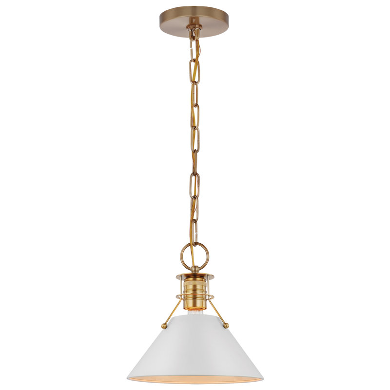 Luminaire suspendu conique à 1 lumière Rodarte, Blanc mat / laiton bruni, H 9,75 po x l 9,5 po x P 9 po