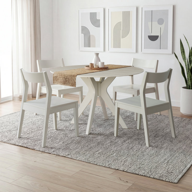 Xavion Mid-Century Solid Wood 48'' Round Dining Table, XVT-40, with Sculpted Splayed Leg Base, Classic White Oak