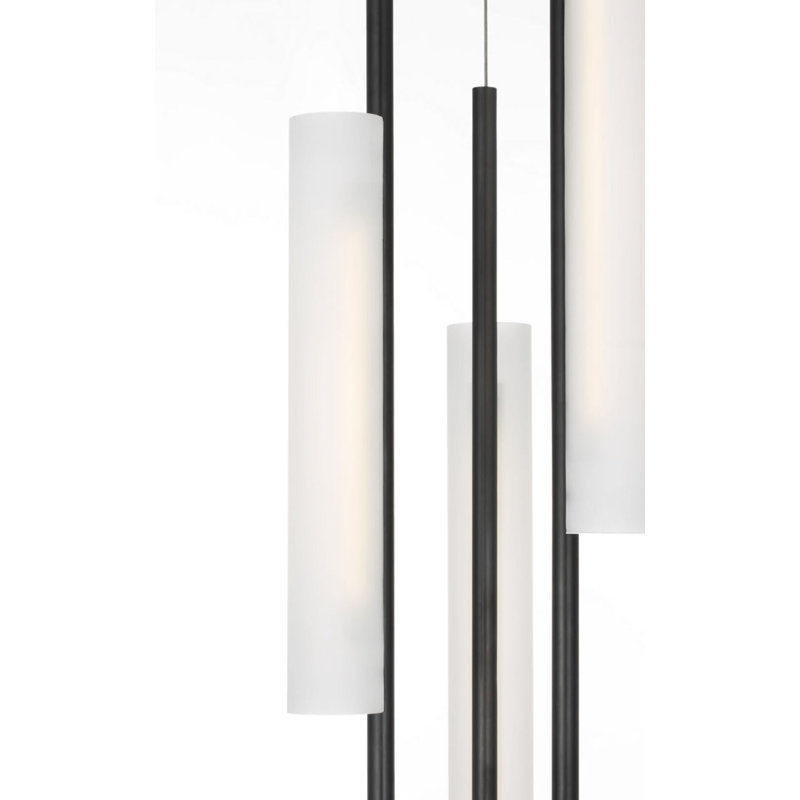 Windchime Chandelier with Soft Etched Glass, Bronze, 5 Lights, 39" H x 17.25" W x 17.25" D