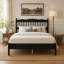 Base de lit en bois de style campagne grand avec tête de lit à broche, lit plateforme robuste avec support de lattes, aucun sommier requis, assemblage facile, noir-133238314-133238316