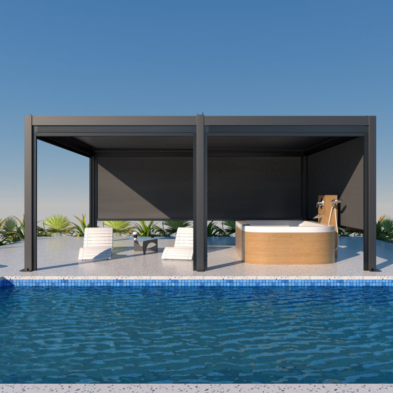Pergola à auvent motorisée en aluminium, Blanc, H 13 pi x P 13 pi