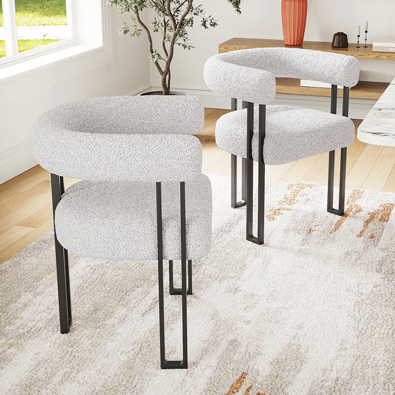 Ensemble de 2 fauteuils de salle à manger robustes à structure métallique avec revêtement capitonné, confort ergonomique et design moderne et polyvalent