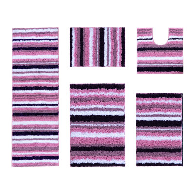Ensemble de tapis de salle de bain 100% polyester à rayures lavables à la machine 5 pièces Griffie Collection
