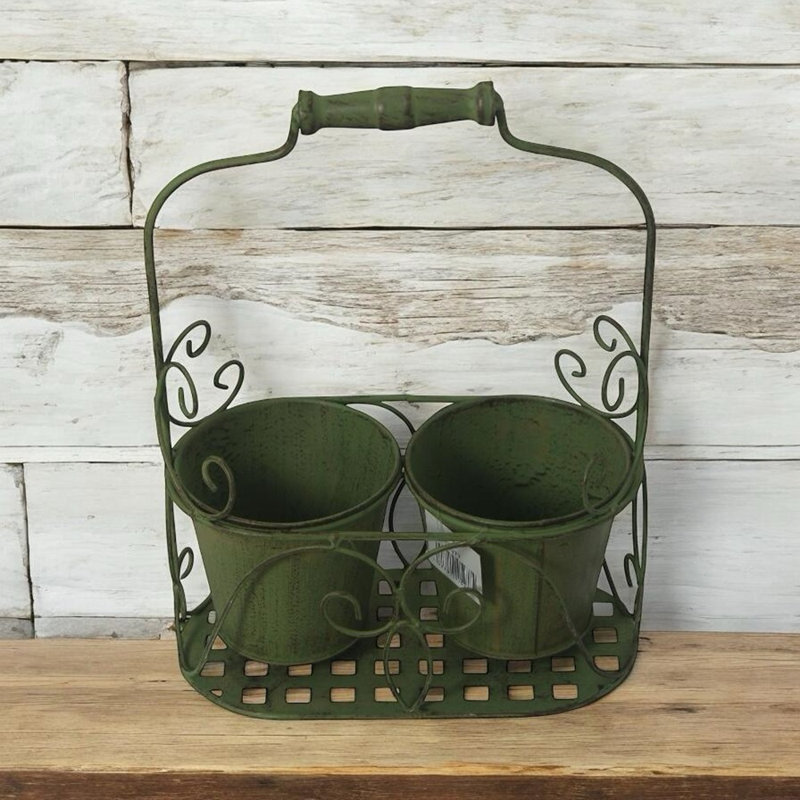 Metal Garden 2 Pot Palnter, Green