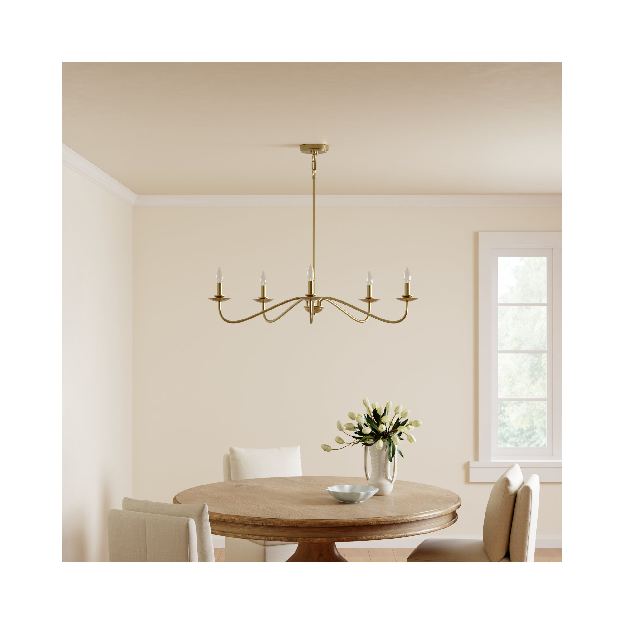 Abigeal 5 - Light Candle Style Classic Chandelier, Natural Brass