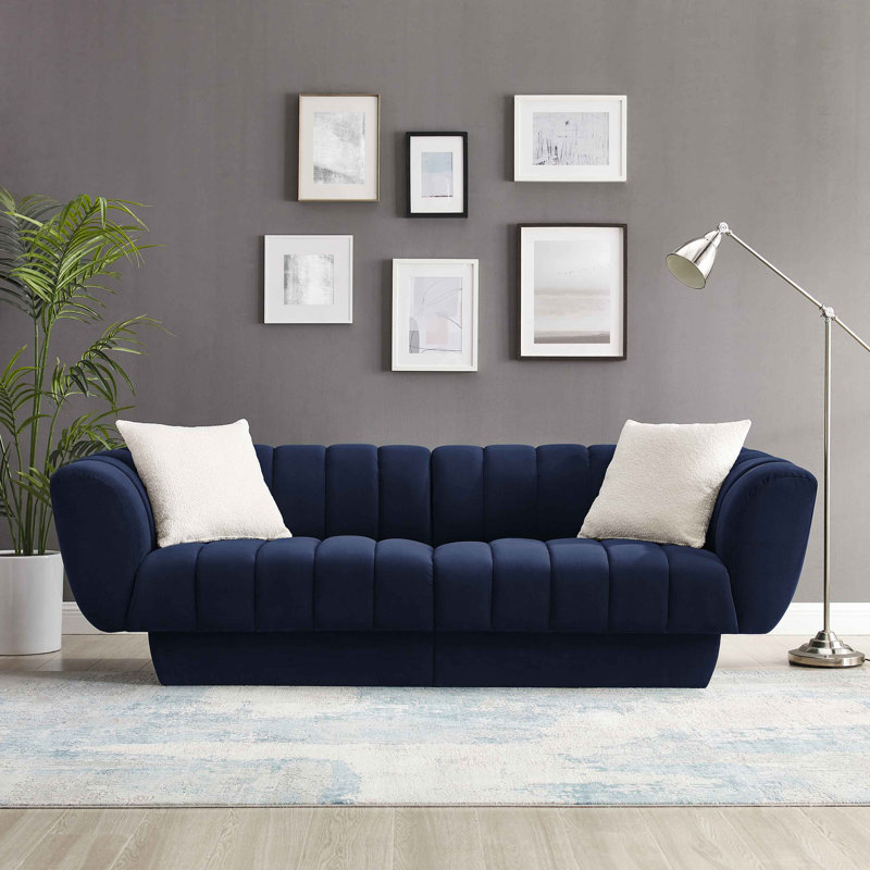 Charlotte 224Cm Velvet Rolled Arms Chesterfield Sofa, Blue